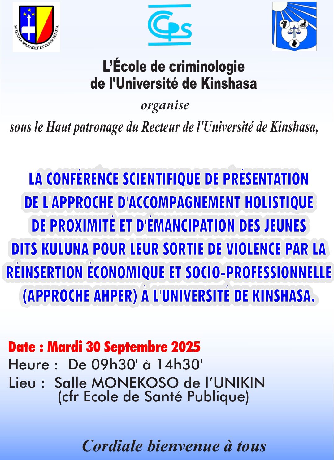Urgence sociale : L'école de criminologie de l’Université de Kinshasa lance l'approche AHPER pour la sortie de violence des "Kuluna"