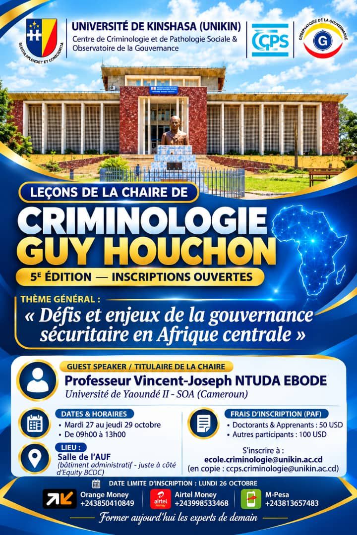 Université de Kinshasa : Le Centre de Criminologie et l’Observatoire de Gouvernance à l’avant-garde de la recherche stratégique continentale