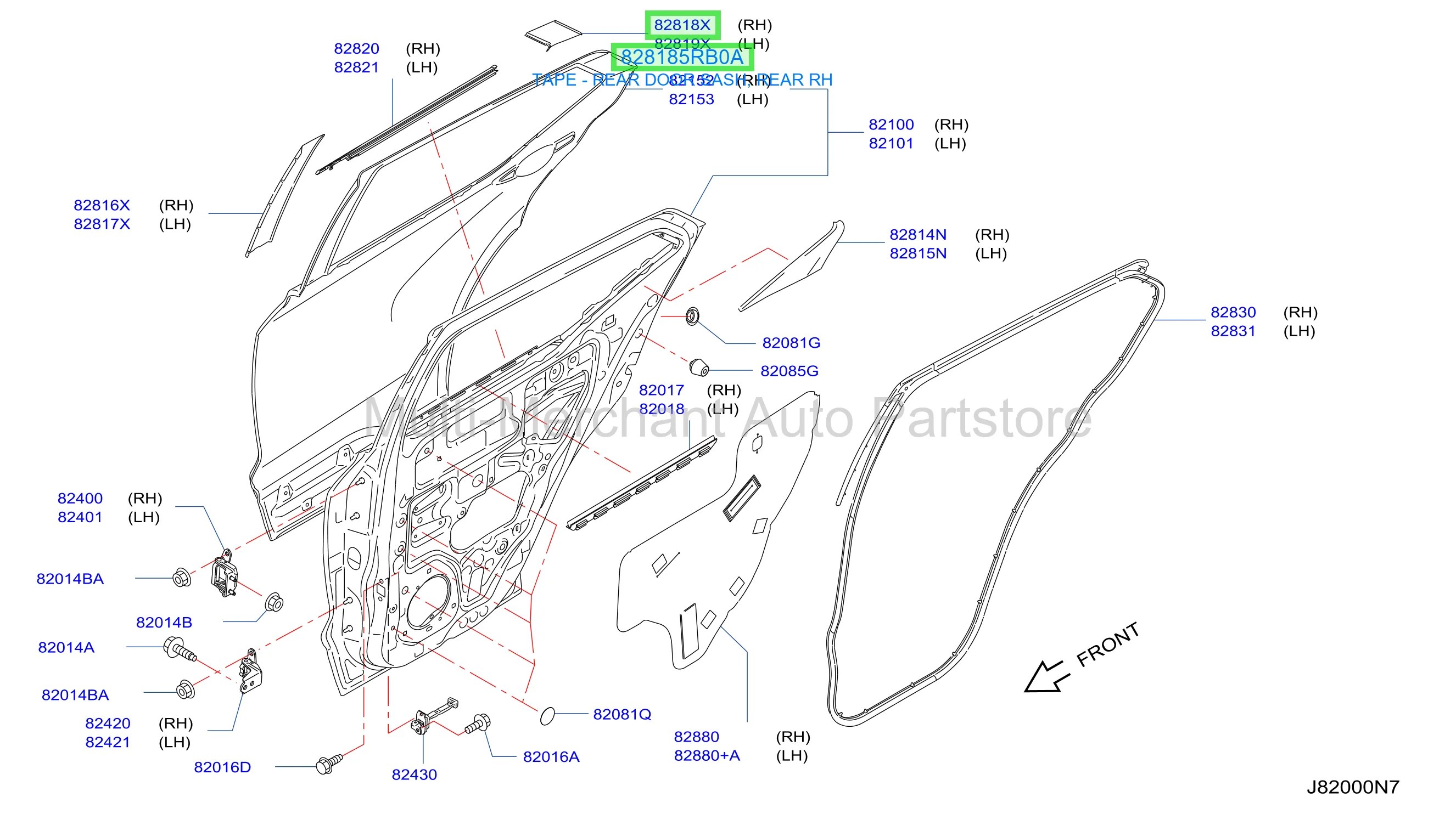 TAPE - REAR DOOR SASH, REAR RH