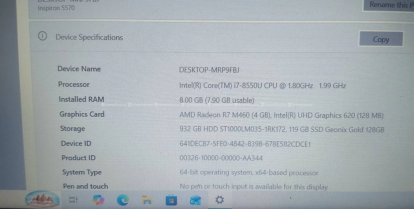 Dell i7 8th gen laptop urgent on sale 2