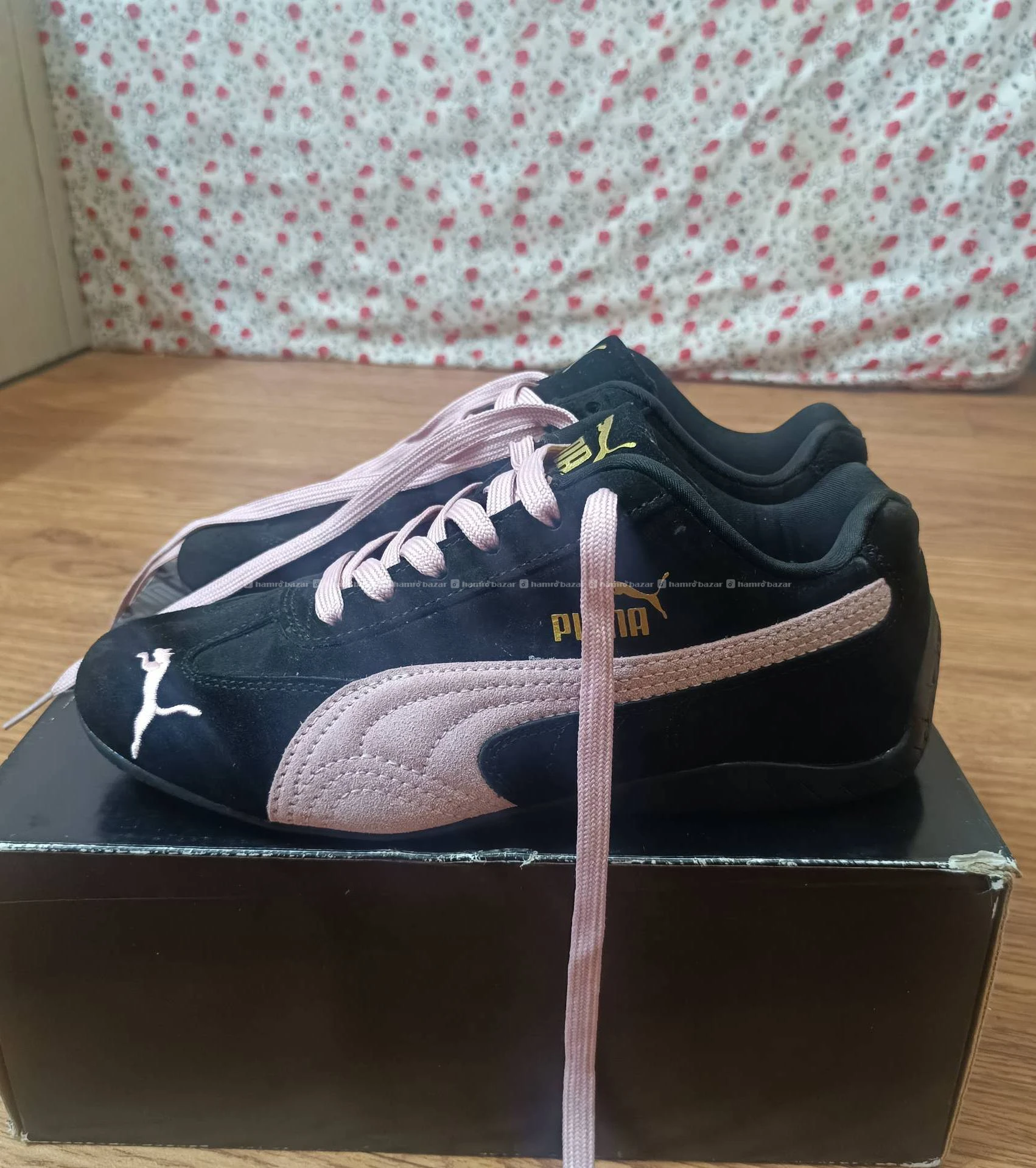 Pumaspeedcat black with pink line