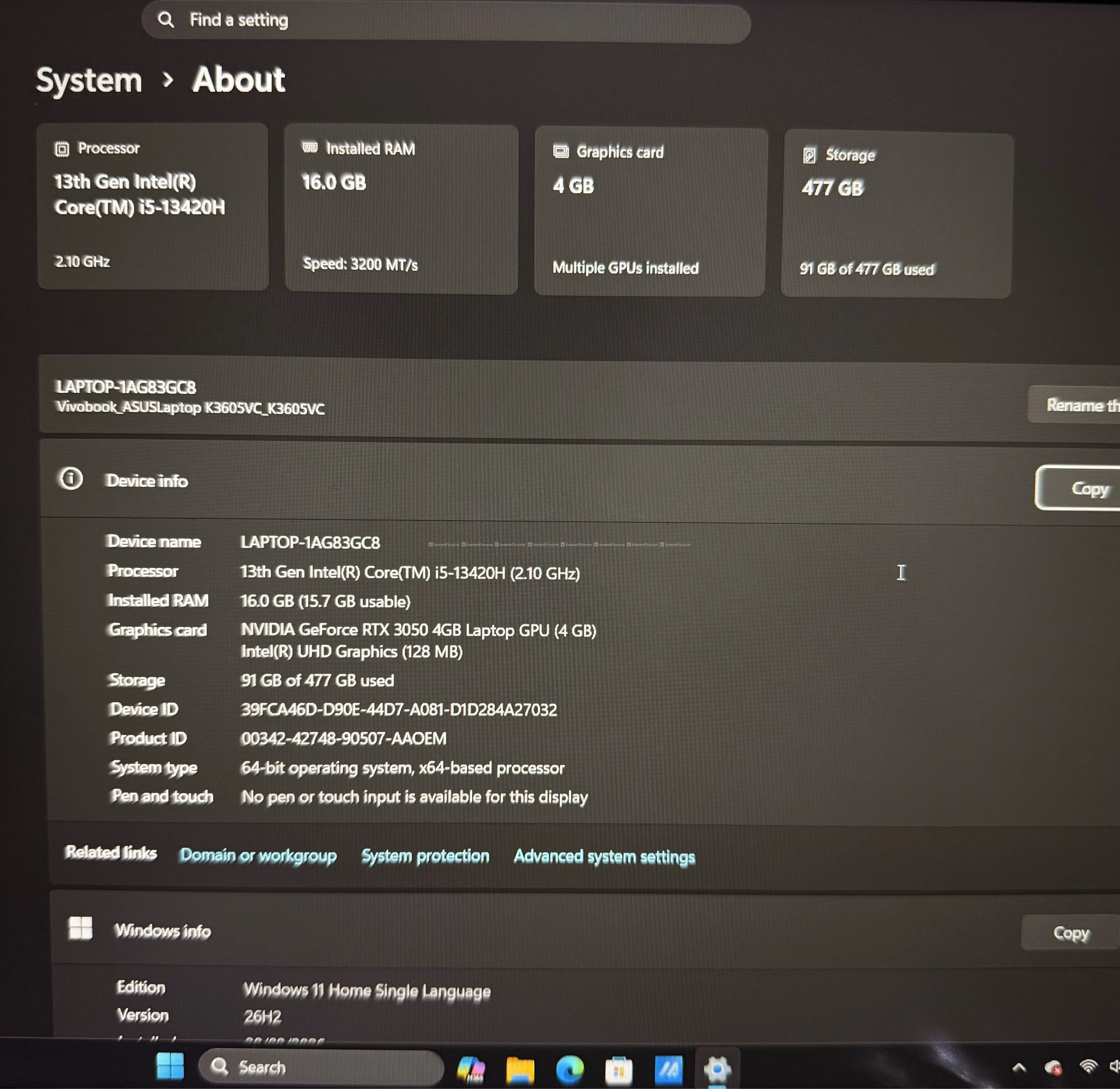 Asus | i5-13420H | RTX 3050 | 16/512 gb| 144hz 16” 6