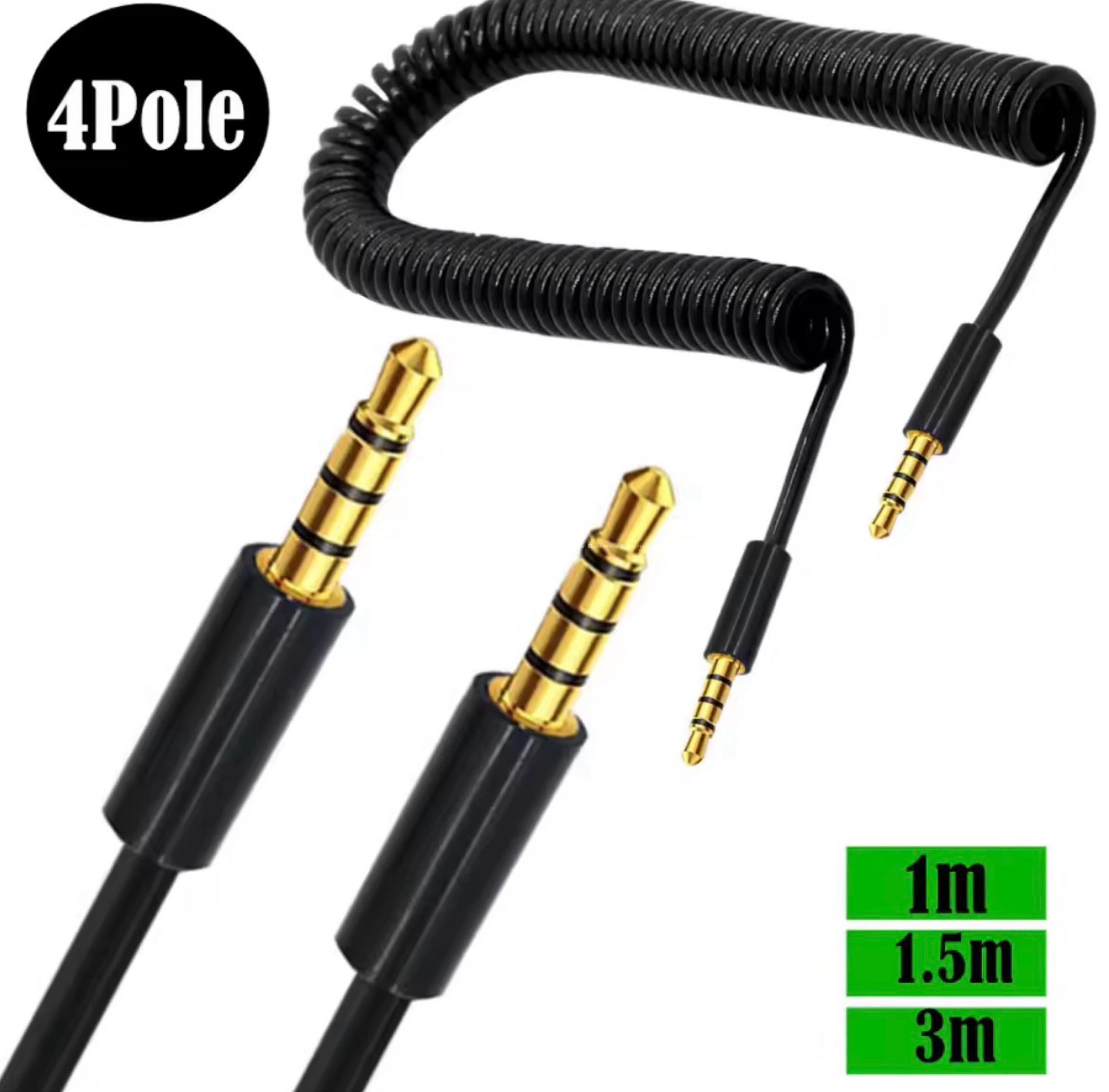 4 pole 3m coiled 3.5mm audio
aux cable