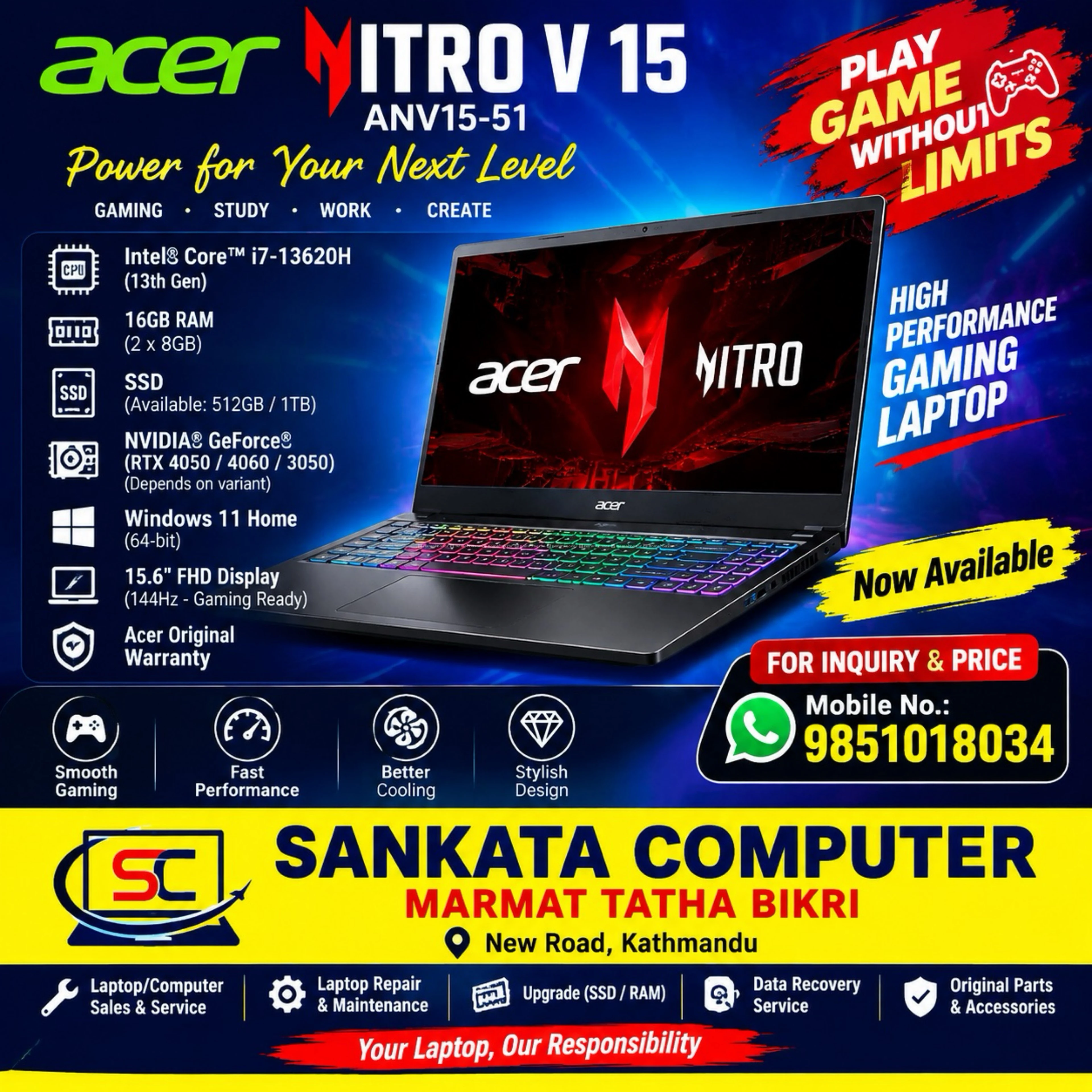 🎮🔥 ACER NITRO V 15 GAMING LAPTOP FOR SALE! 🔥🎮