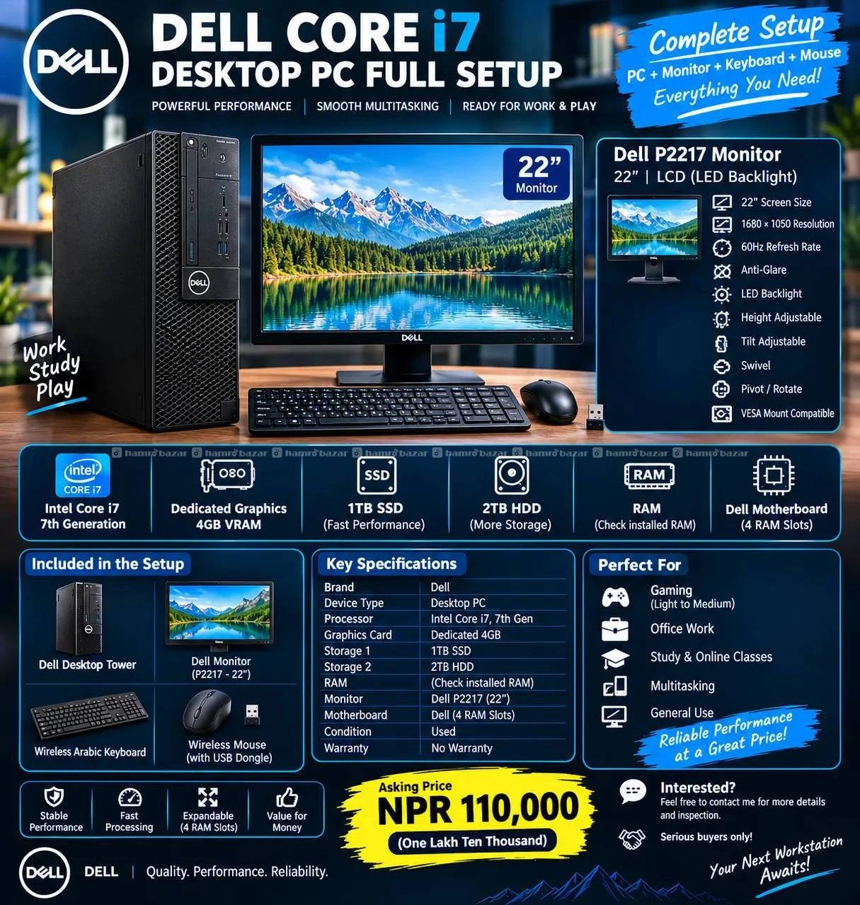 Dell Core i7 Desktop PC Full setup