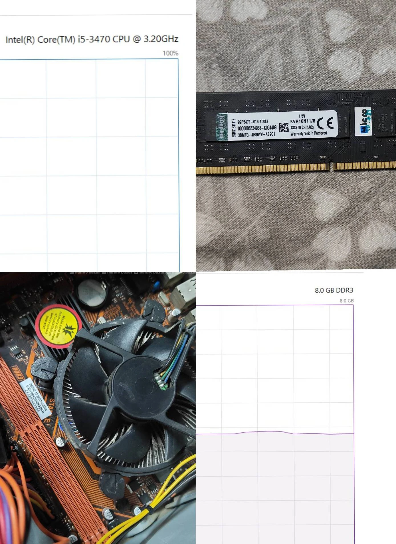 i5-3470 cpu,H61FHL Motherboard,8GB DDR3 RAM,Cooler