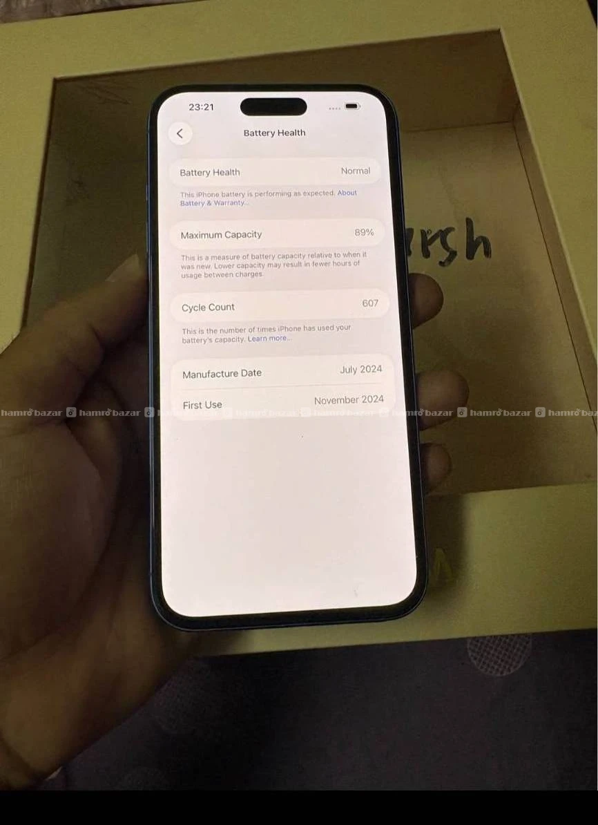 Iphone16 plus 
Storage 128gb 
Battery health 89%