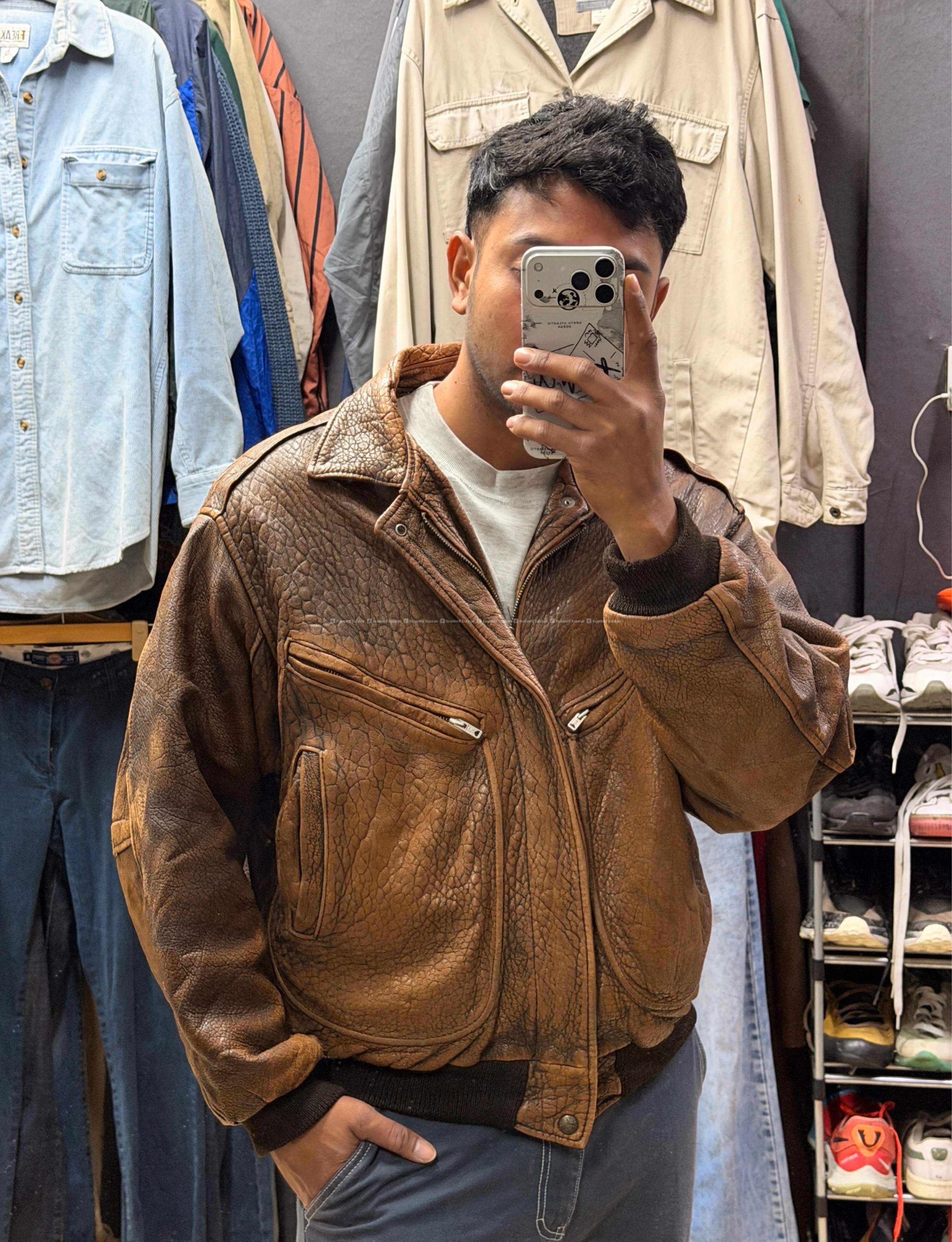 VINTAGE 80-90’s HEAVY LEATHER  DISTRESSED JACKET