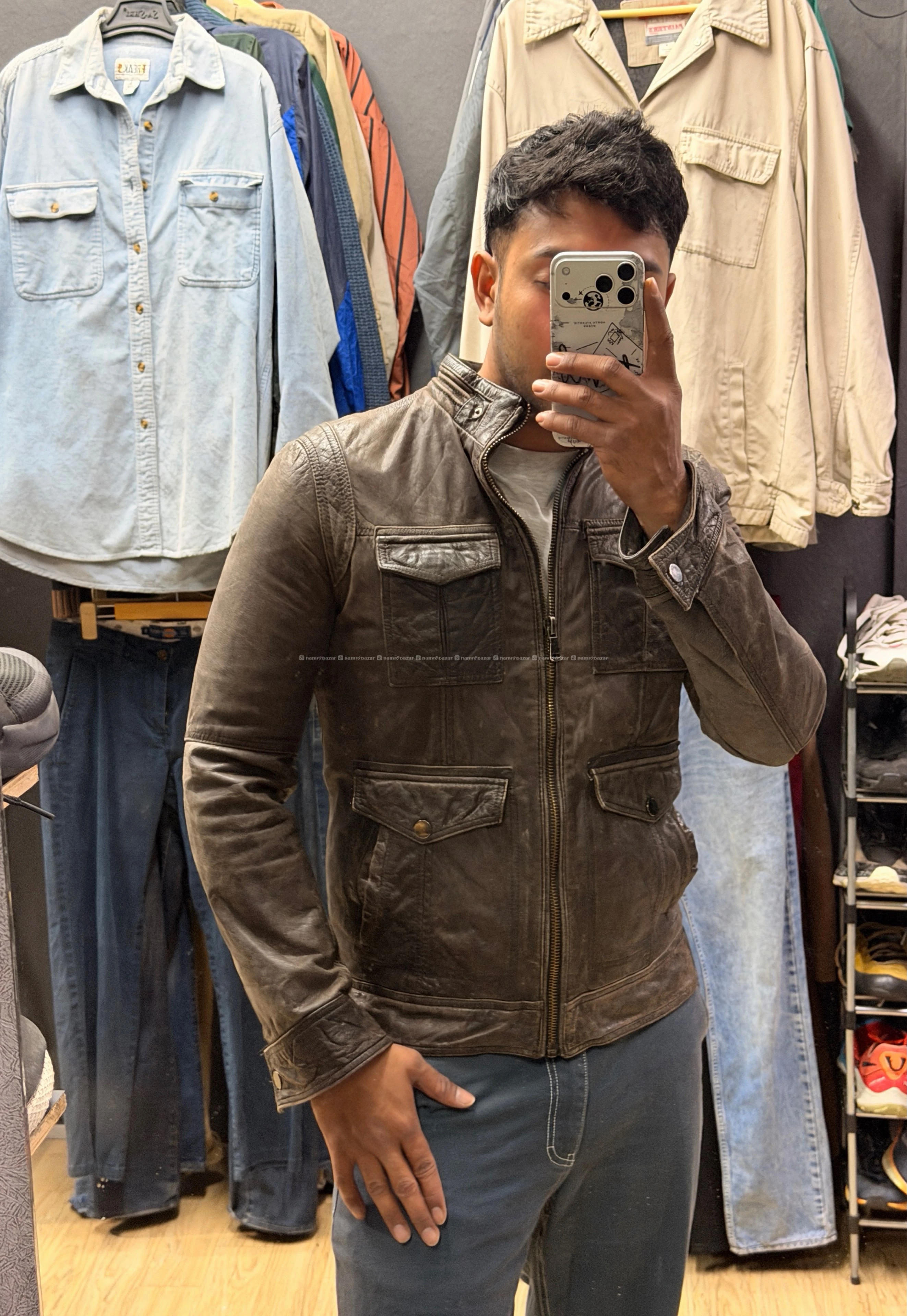 ZARA MAN VINTAGE LEATHER JACKET 🧥