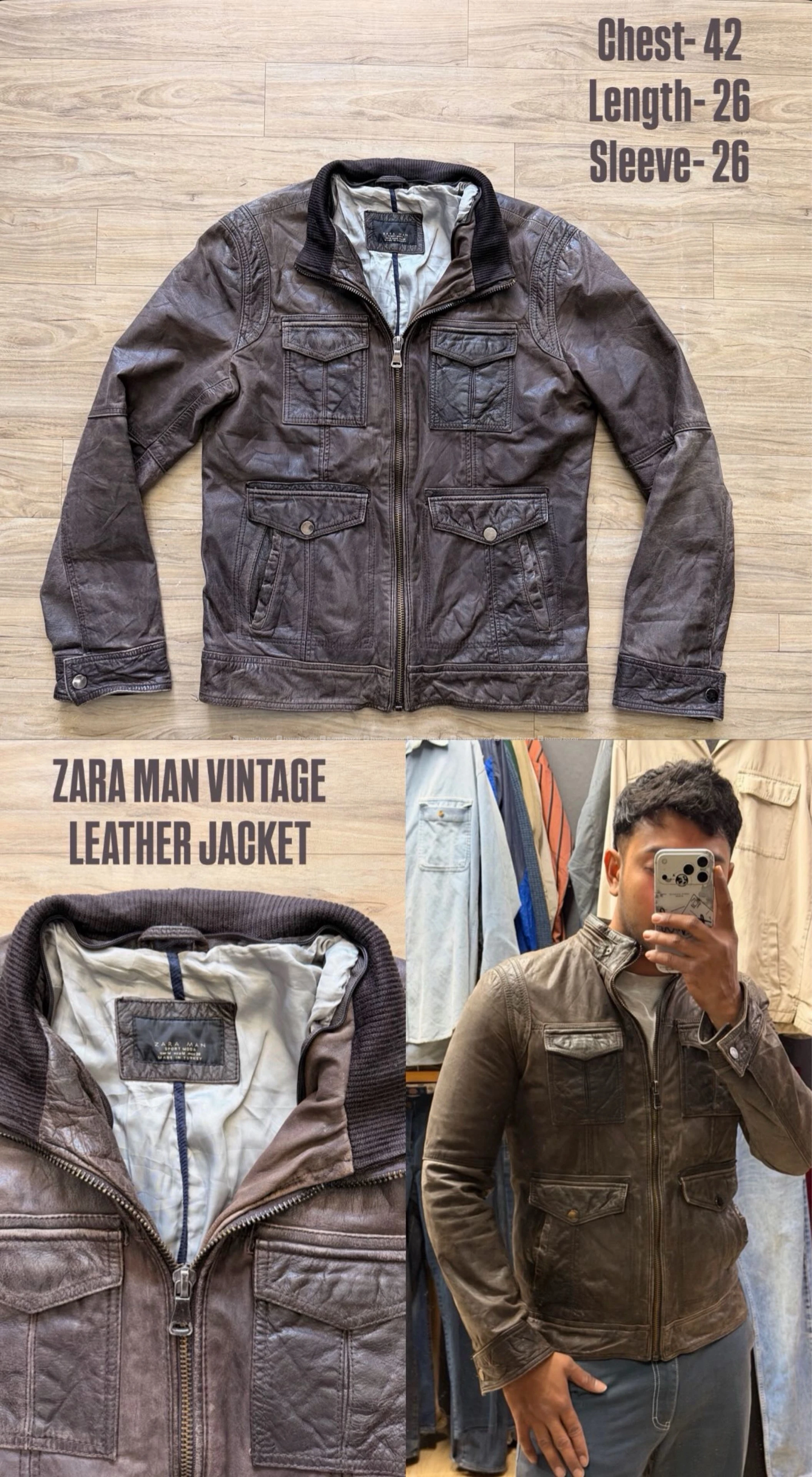 ZARA MAN VINTAGE LEATHER JACKET 🧥 2