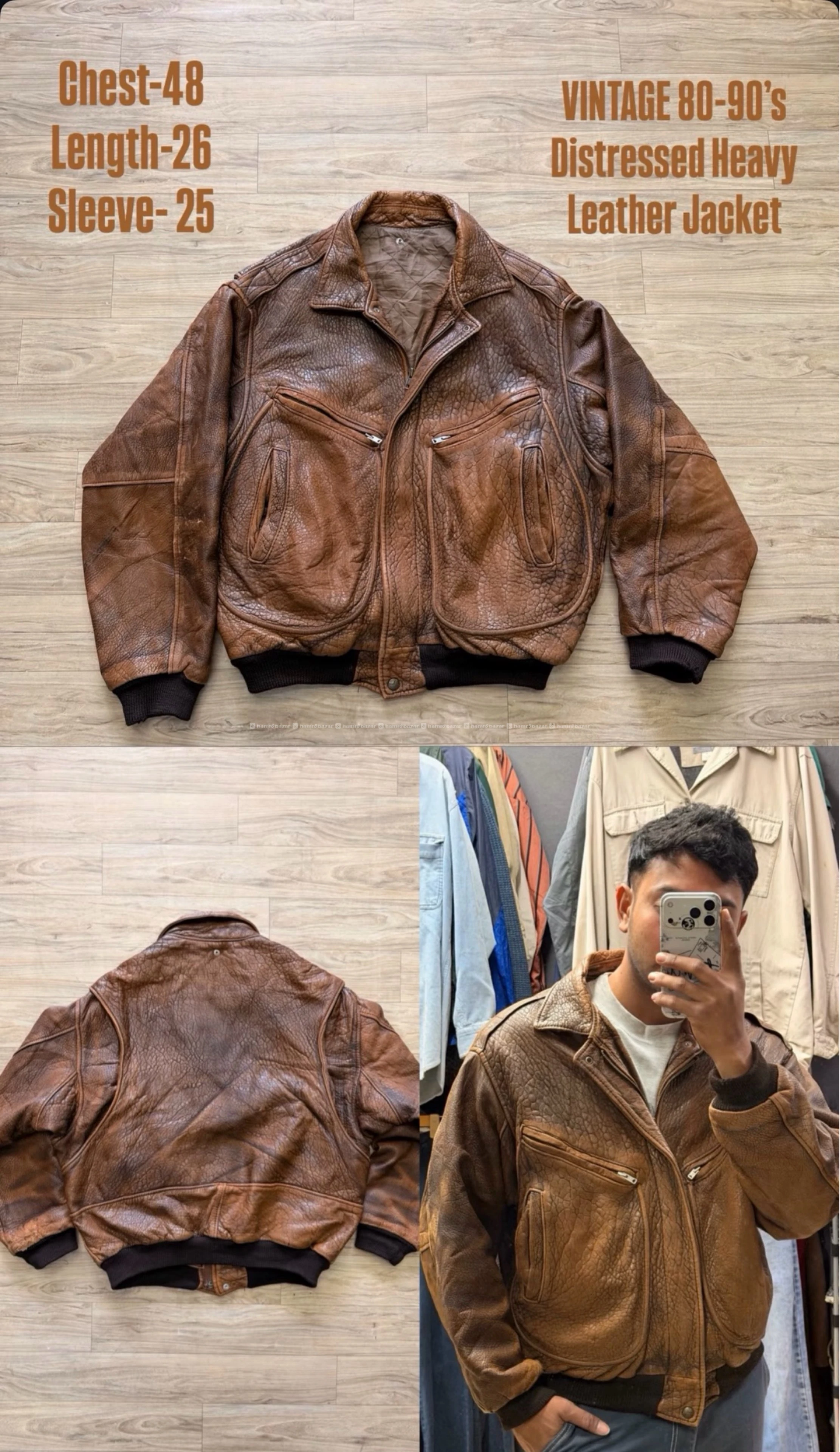 VINTAGE 80-90’s HEAVY LEATHER DISTRESSED JACKET 2