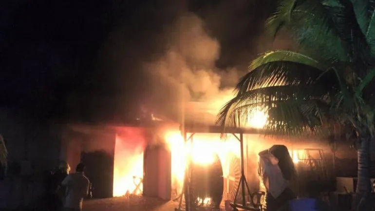 A fire incident at the powerhouse in Gdh. Thinadhoo left the island without electricity for more than three days, disrupting essential services and daily life for residents, 2016| Photo: Maldives Independent