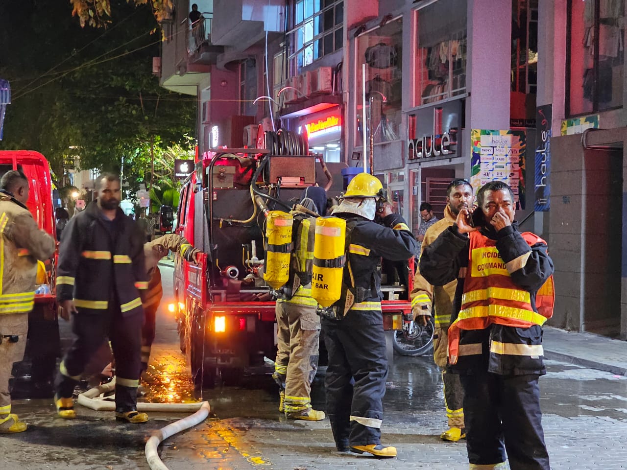 MNDF Fire and Rescue Services responding to Fire incident in Male' City. Photo Source: National Disaster Management Authority