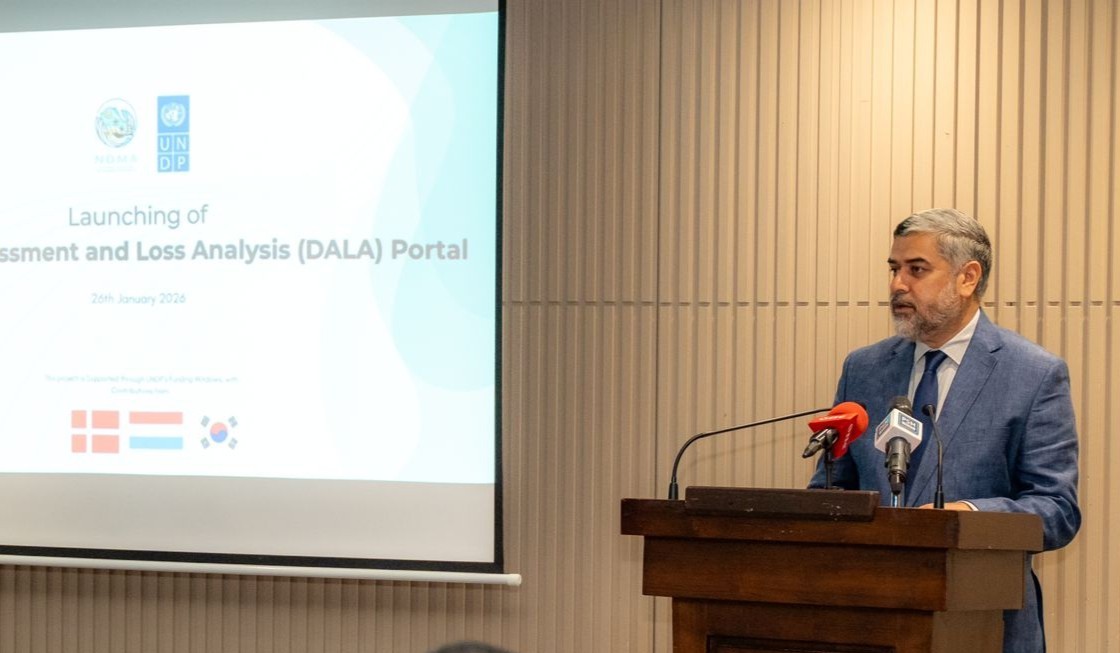 Adnan Cheema, UNDP Resident Representative in the Maldives speaking at the DALA Portal Launch event | Photo : UNDP Maldives