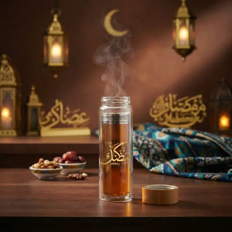 Double-Wall Glass Bottle with Bamboo Lid & Tea Infuser
