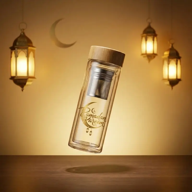Double-Wall Glass Bottle with Bamboo Lid & Tea Infuser