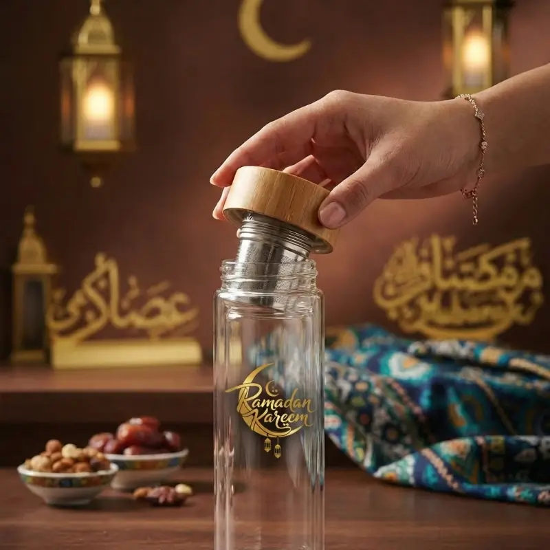Double-Wall Glass Bottle with Bamboo Lid & Tea Infuser