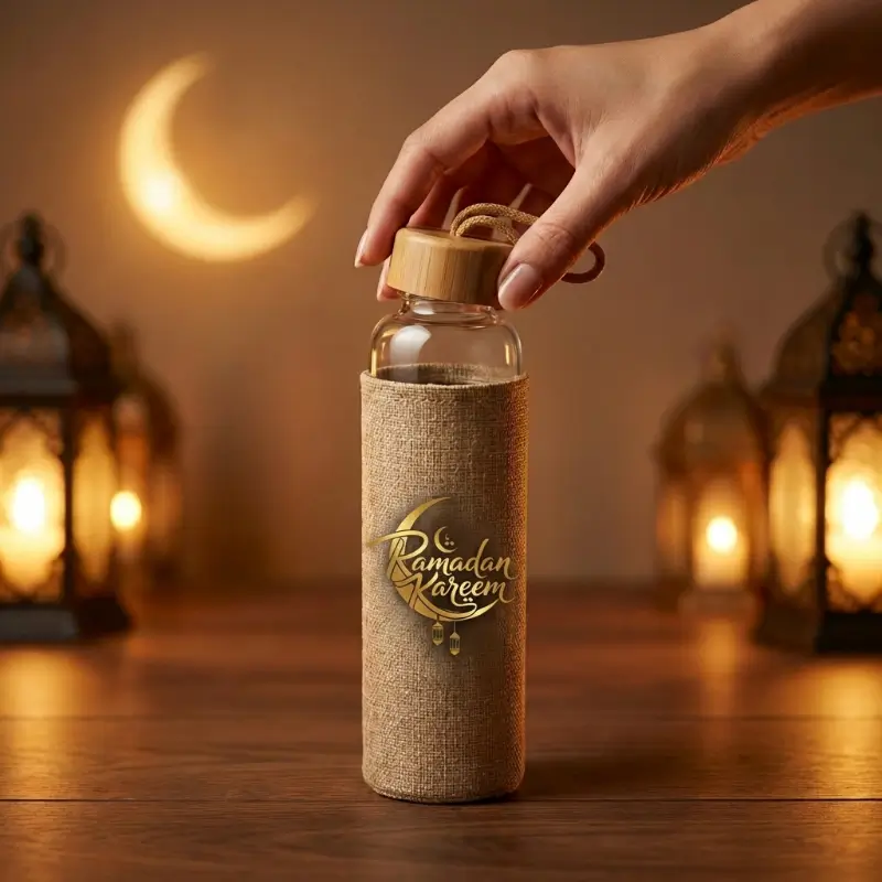 Glass Bottle with Bamboo Lid & Eco-Friendly Sleeve – 500 ml