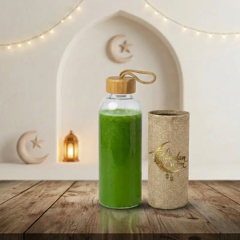 Glass Bottle with Bamboo Lid & Eco-Friendly Sleeve – 500 ml