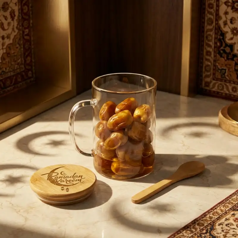 Glass cup with bamboo lid And Spoon