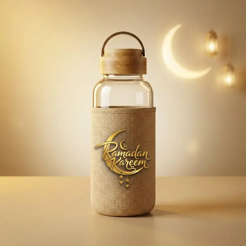Glass Bottle with Bamboo Lid & Eco-Friendly Sleeve – 1000 ml