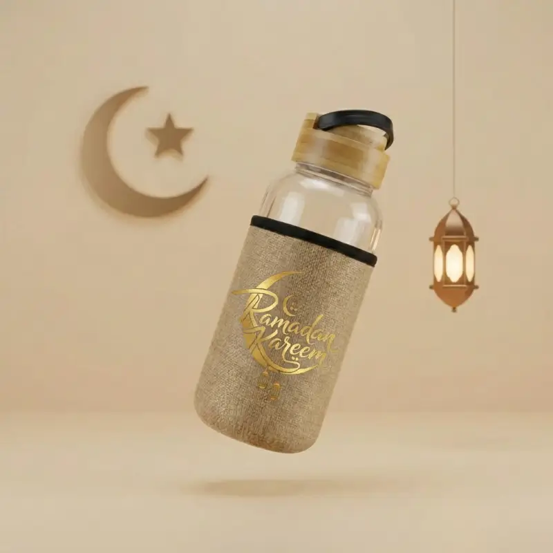 Glass Bottle with Bamboo Lid & Eco-Friendly Sleeve – 1000 ml