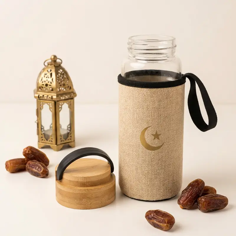 Glass Bottle with Bamboo Lid & Eco-Friendly Sleeve – 1000 ml