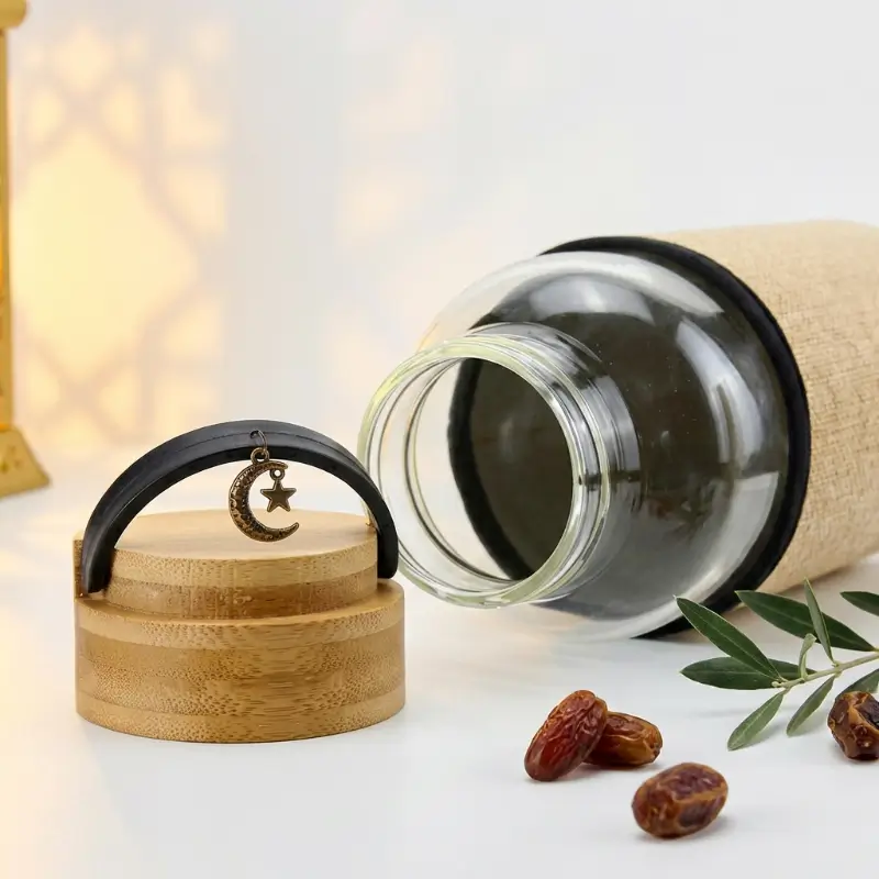 Glass Bottle with Bamboo Lid & Eco-Friendly Sleeve – 1000 ml