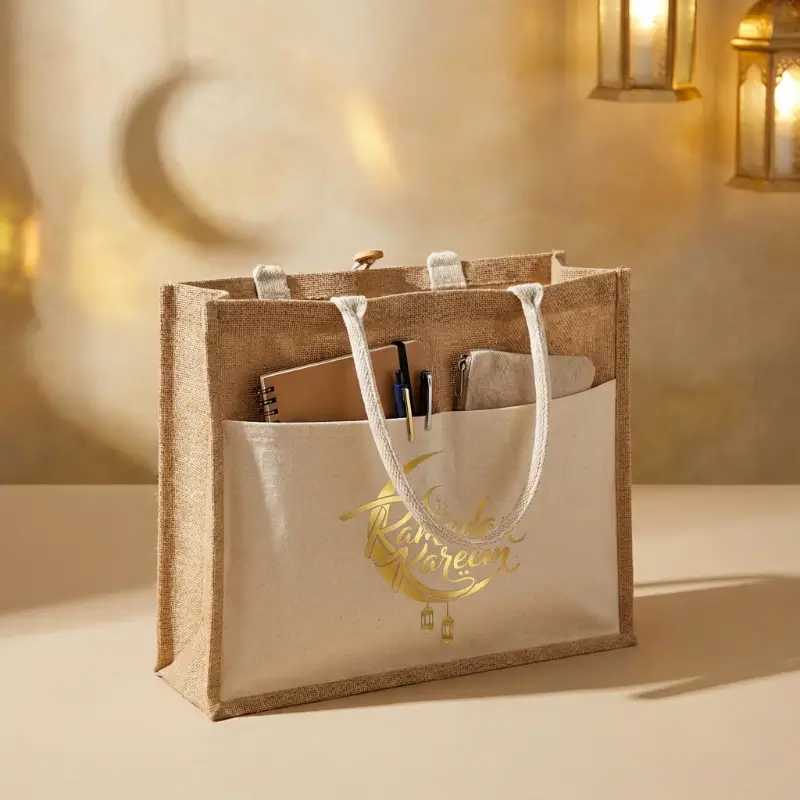 Jute Bag with Cotton Pocket & Handle