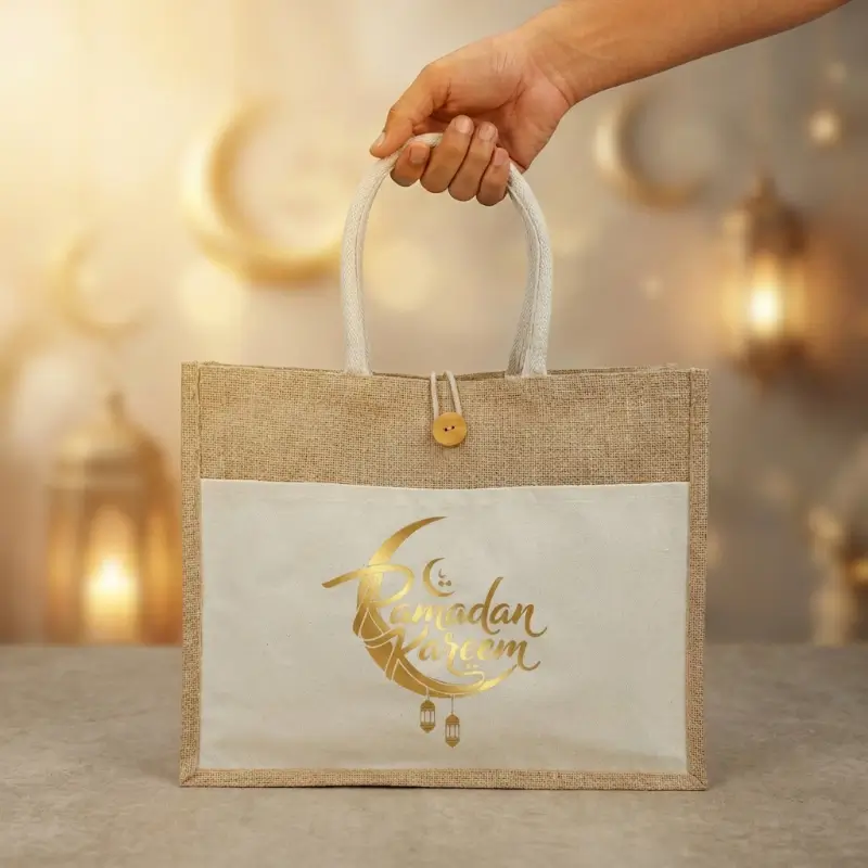Jute Bag with Cotton Pocket & Handle