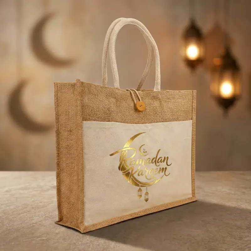 Jute Bag with Cotton Pocket & Handle