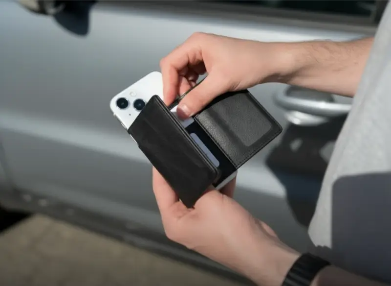 Slim PU Leather Card Holder with MagSafe Attachment