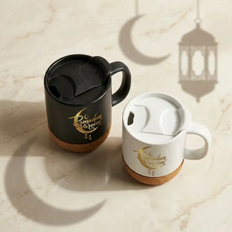 Ceramic Mugs with Lid and Cork Base