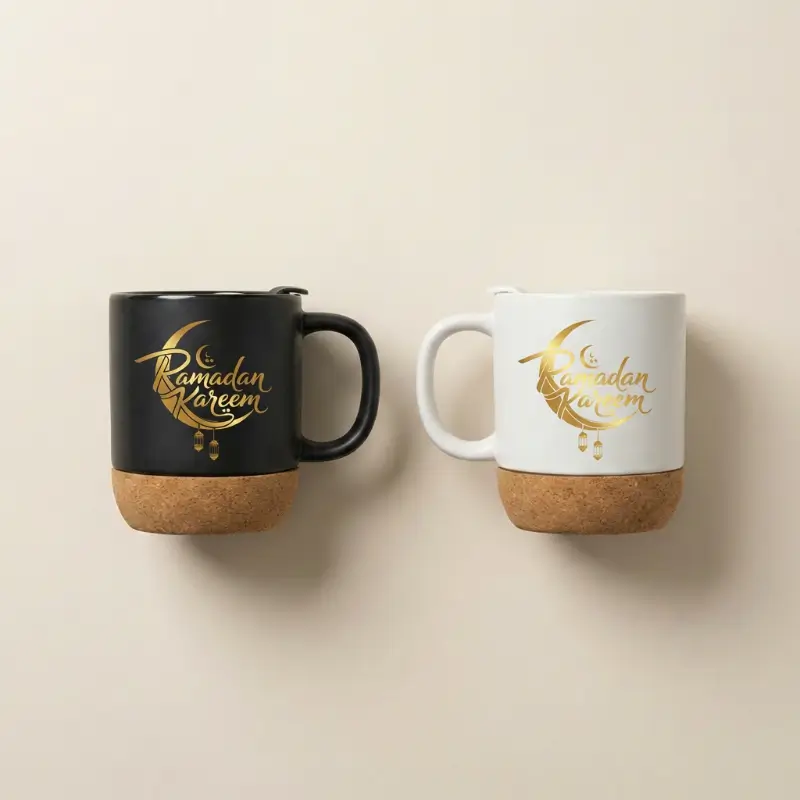 Ceramic Mugs with Lid and Cork Base