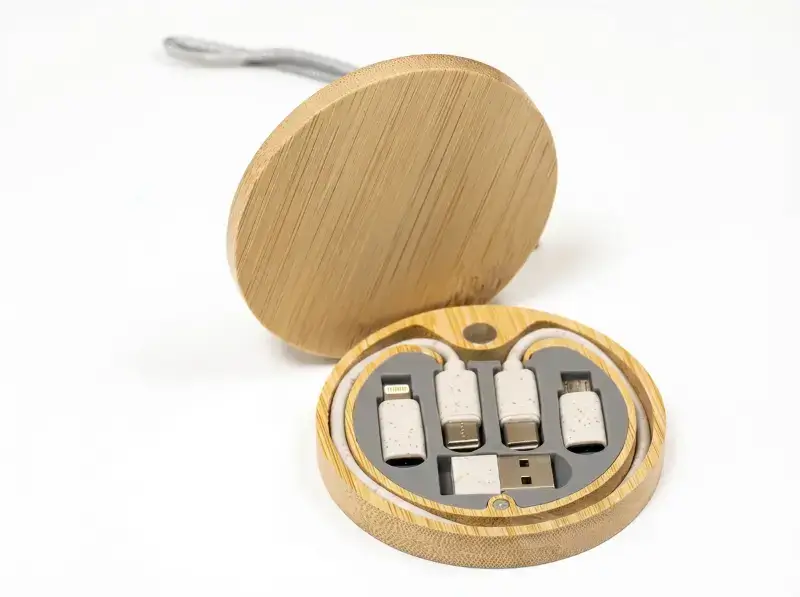 Bamboo Charging cable set Round