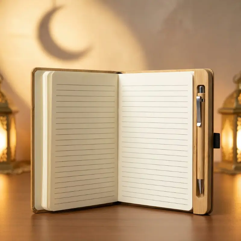 A5 Size Bamboo and RPET Notebook with Bamboo Pen and Pen holder