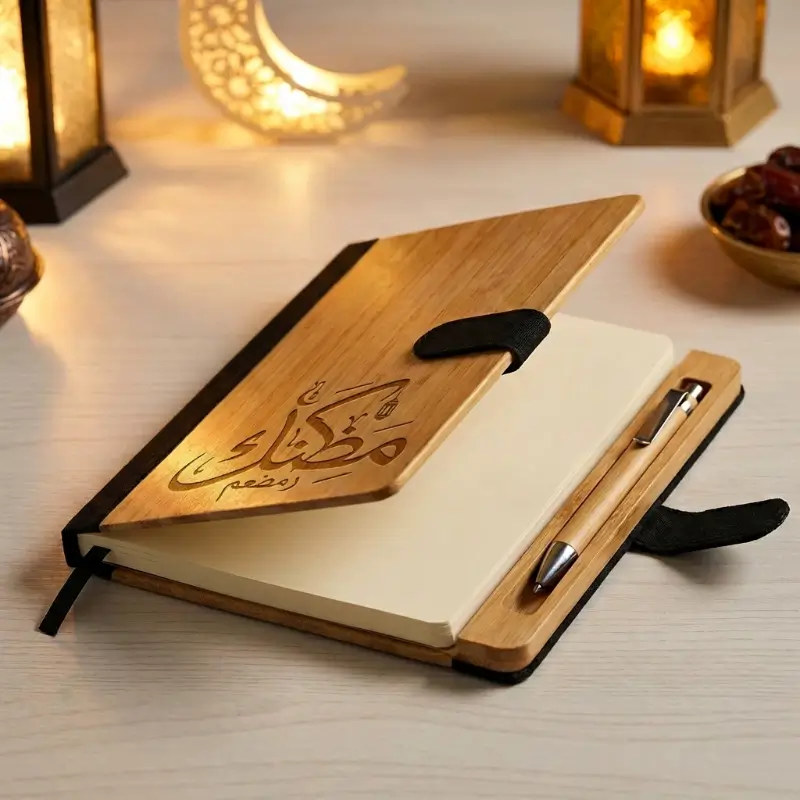 A5 Size Bamboo and RPET Notebook with Bamboo Pen and Pen holder