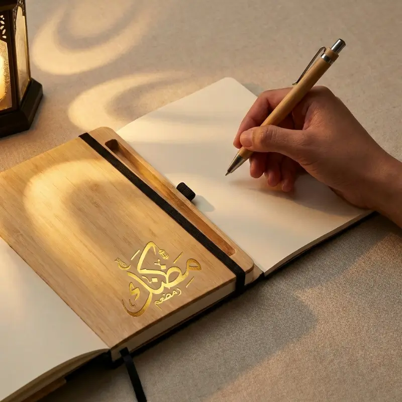 A5 Size Bamboo and RPET Notebook with Bamboo Pen and Pen holder