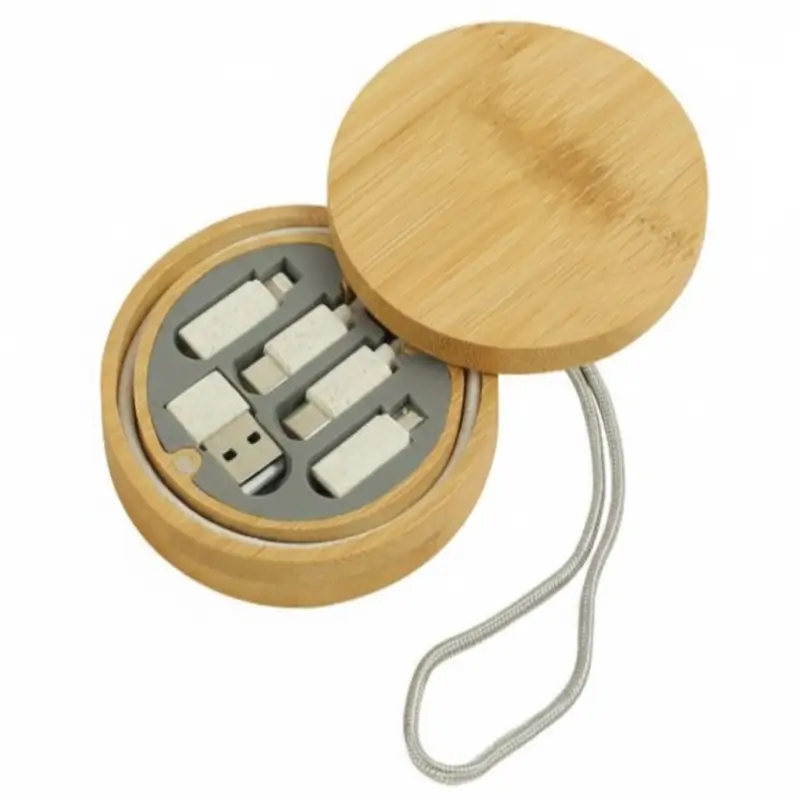 Bamboo Charging cable set Round