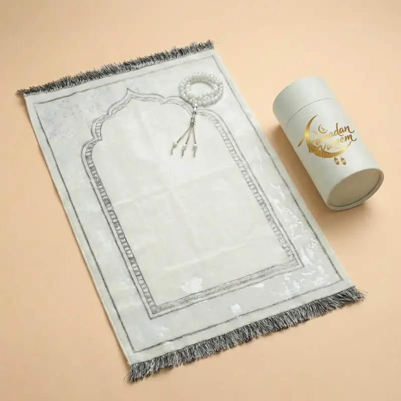 Prayer Mat with  Tasbih in Tubular Box White