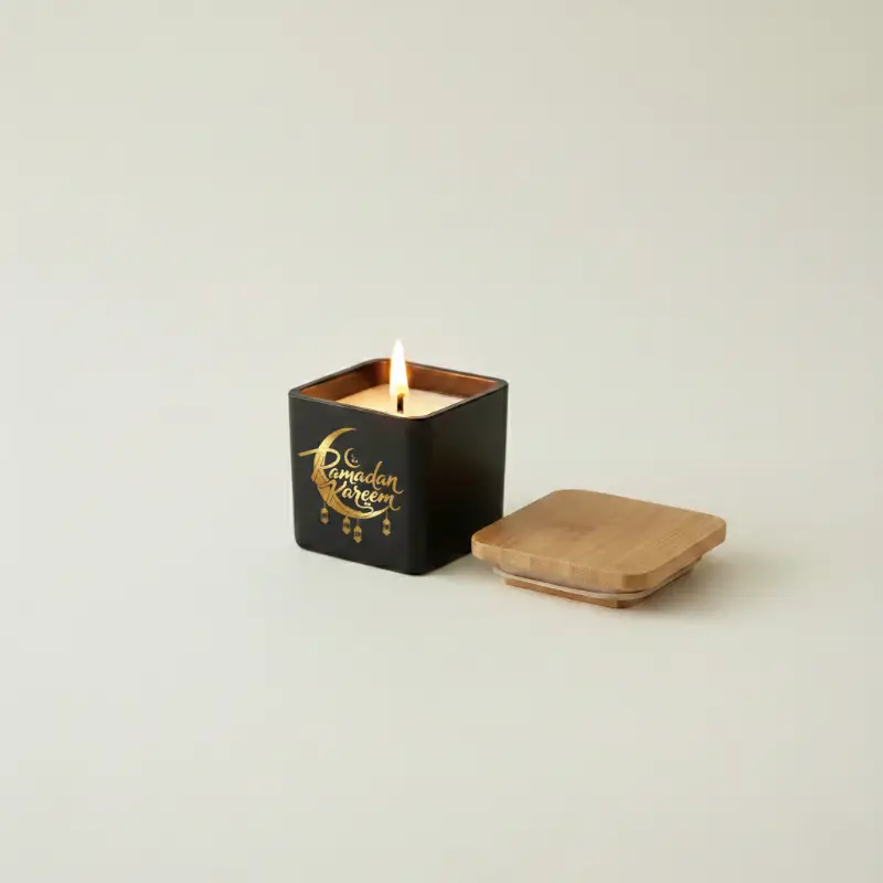 Scented Candle in Square Glass Jar with Bamboo Lid