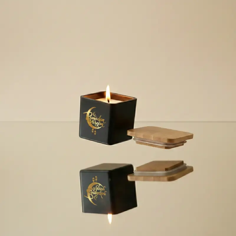 Scented Candle in Square Glass Jar with Bamboo Lid