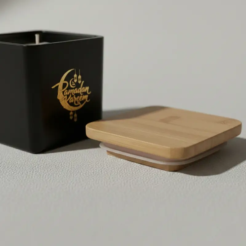 Scented Candle in Square Glass Jar with Bamboo Lid