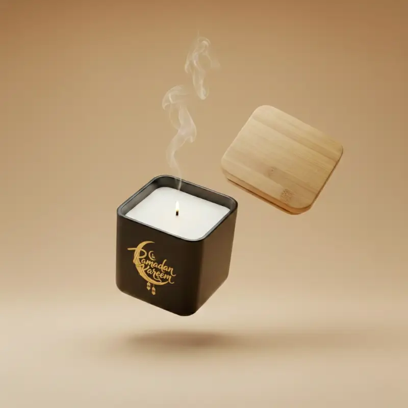 Scented Candle in Square Glass Jar with Bamboo Lid