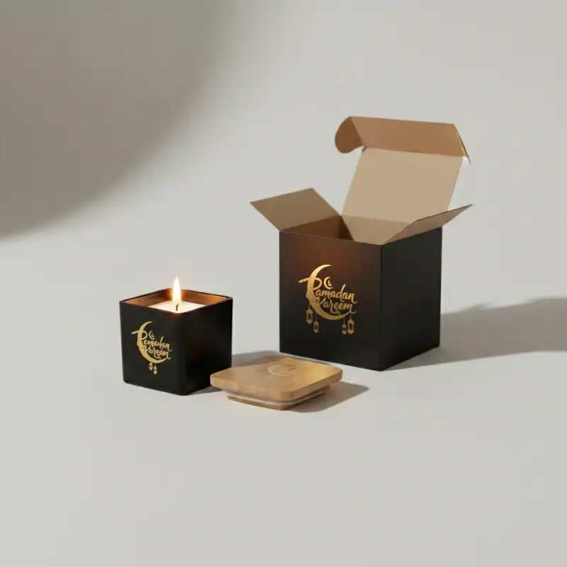 Scented Candle in Square Glass Jar with Bamboo Lid