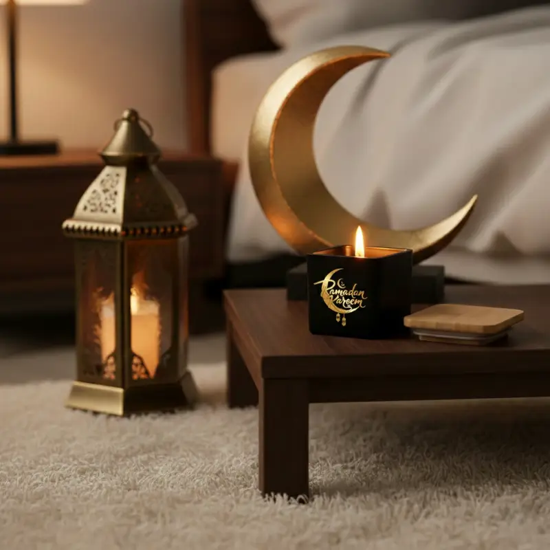 Scented Candle in Square Glass Jar with Bamboo Lid