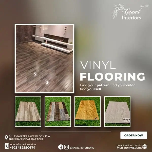 Vinyl flooring wooden laminated pvc spc floor by Grand interiors