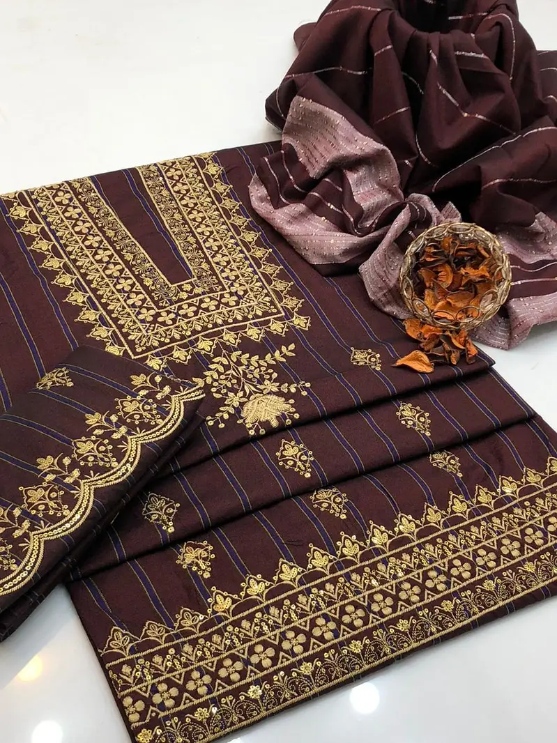 MOST HIT EMBROIDERY & SEQUENCE KHADI UNSTITCED 3pc*