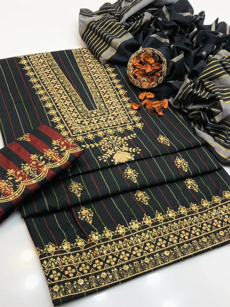 MOST HIT EMBROIDERY & SEQUENCE KHADI UNSTITCED 3pc*