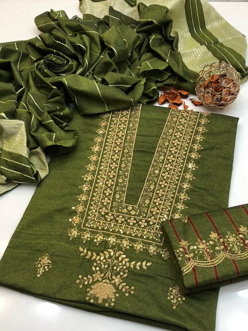 MOST HIT EMBROIDERY & SEQUENCE KHADI UNSTITCED 3pc*
